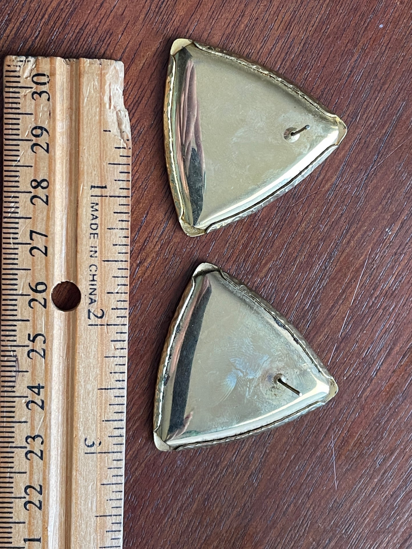 Vintage Large Gold Tone Geometric Triangle Earrings Hammered Metal