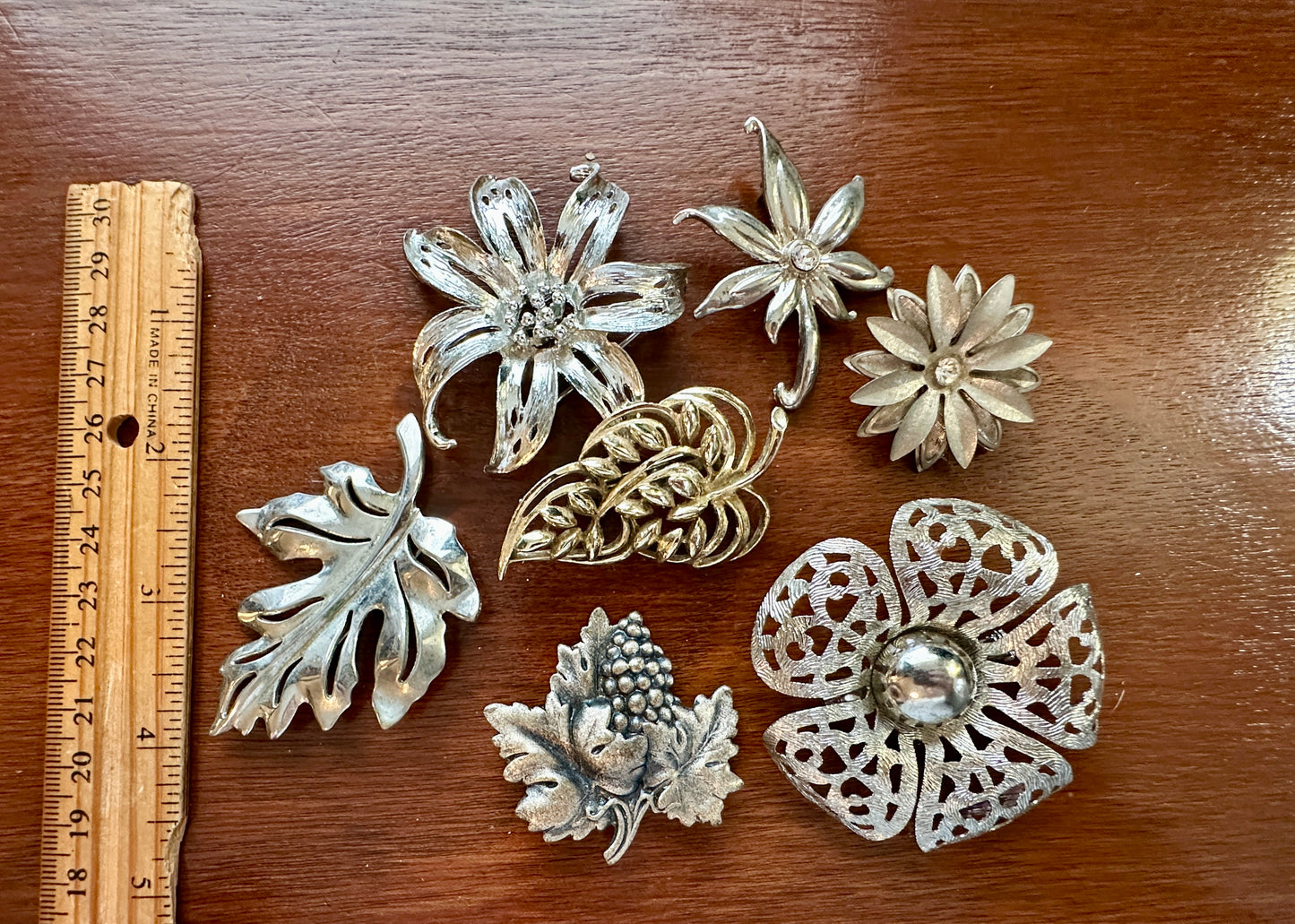 Vintage Silver Gold Tone Large Nature Flower Leaf Brooch Pin Lot