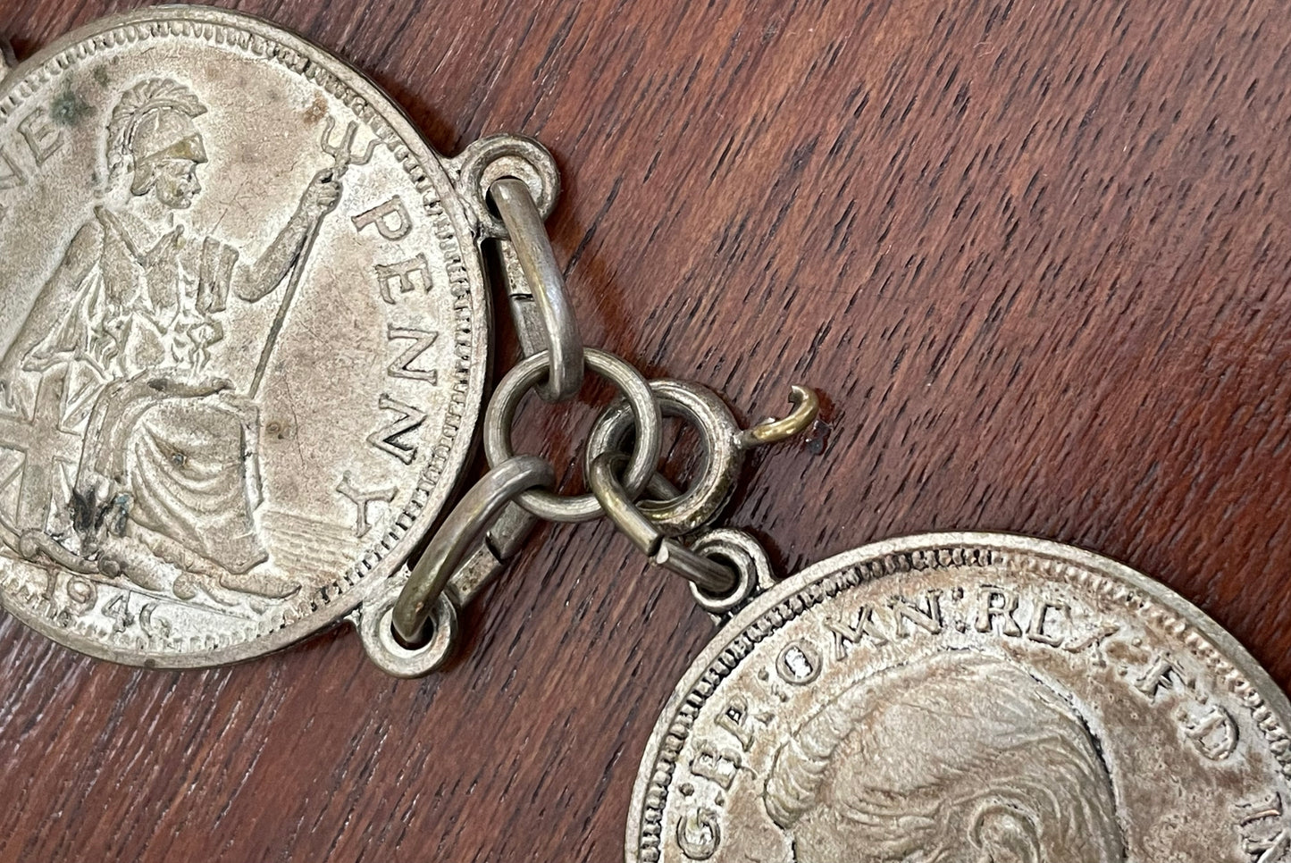 Vintage 1940's Half Crown Penny George English Coin Bracelet
