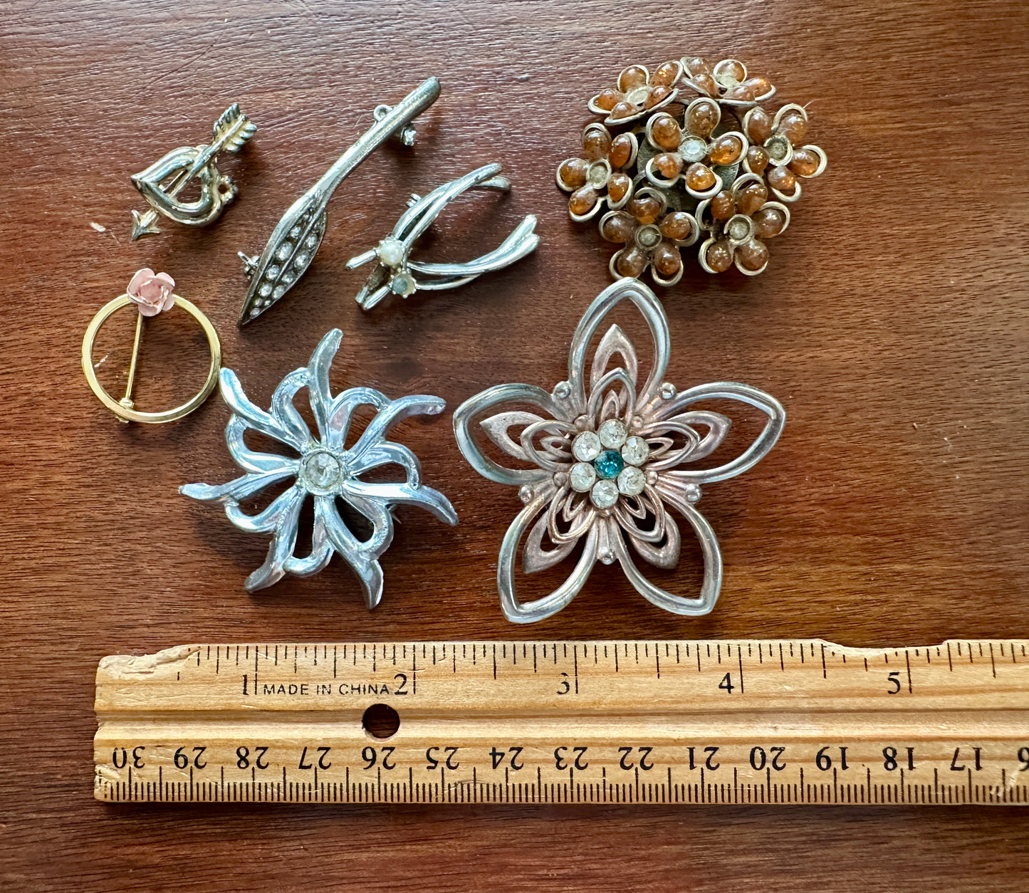 Vintage Brooch Pin Lot Silver Gold Tone Bead Rhinestone Flower Wishbone More