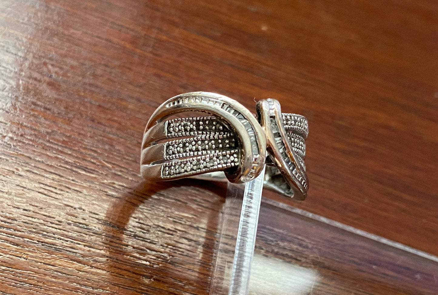 Sterling Silver 925 Round Baguette Diamond Band Ring Sz 6.75