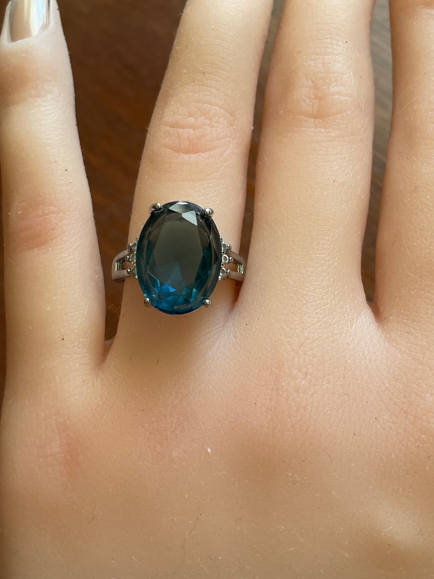 Sterling Silver 925 Ring Large Blue Indicolite Tourmaline Solitaire Sz 7