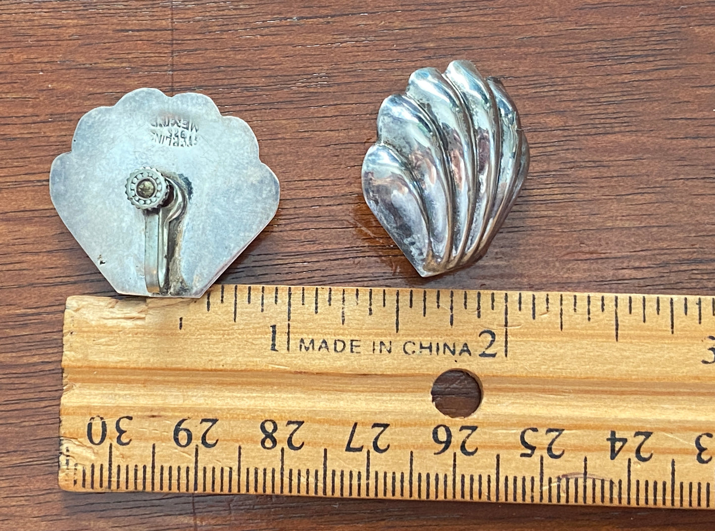 Sterling Silver 925 Mexico Shell Puffy Screwback Earrings