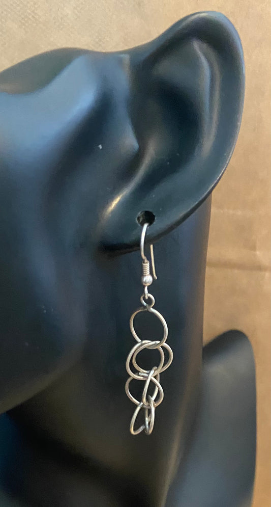 Sterling Silver 925 Dangly Circle Hoop Drop Pierced Earrings