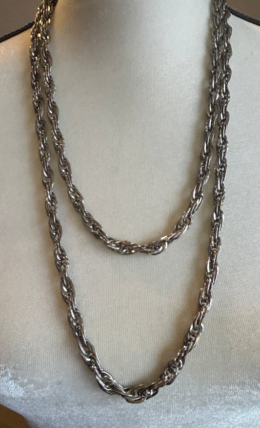 Vintage Chunky Silvertone Long Chain Link Necklace