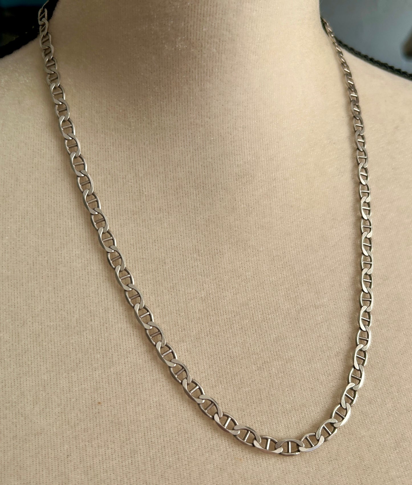 Sterling Silver 925 Anchor Chain Link Necklace 22" Long