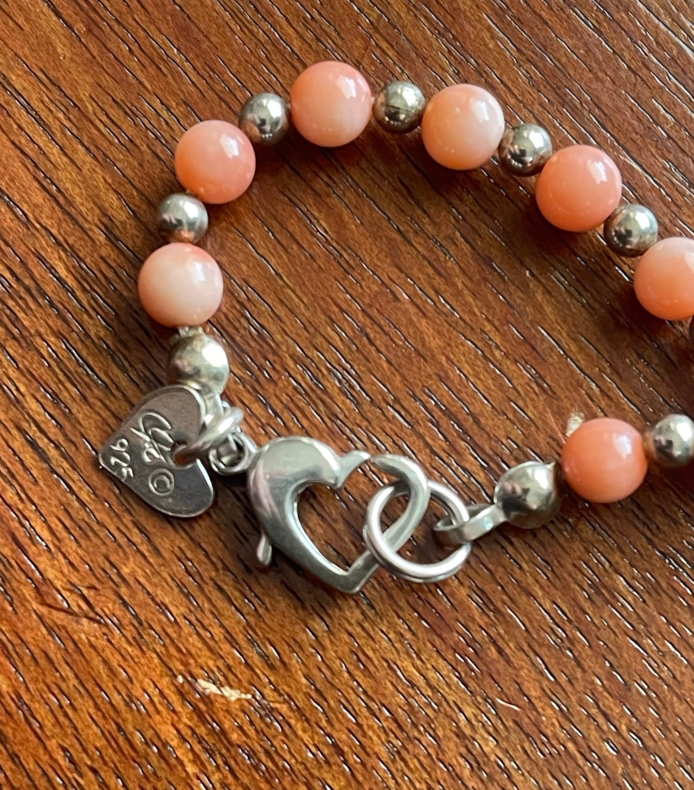 Vintage ATI Mexico Rhodochrosite Pendant and Coral Bead Bracelet