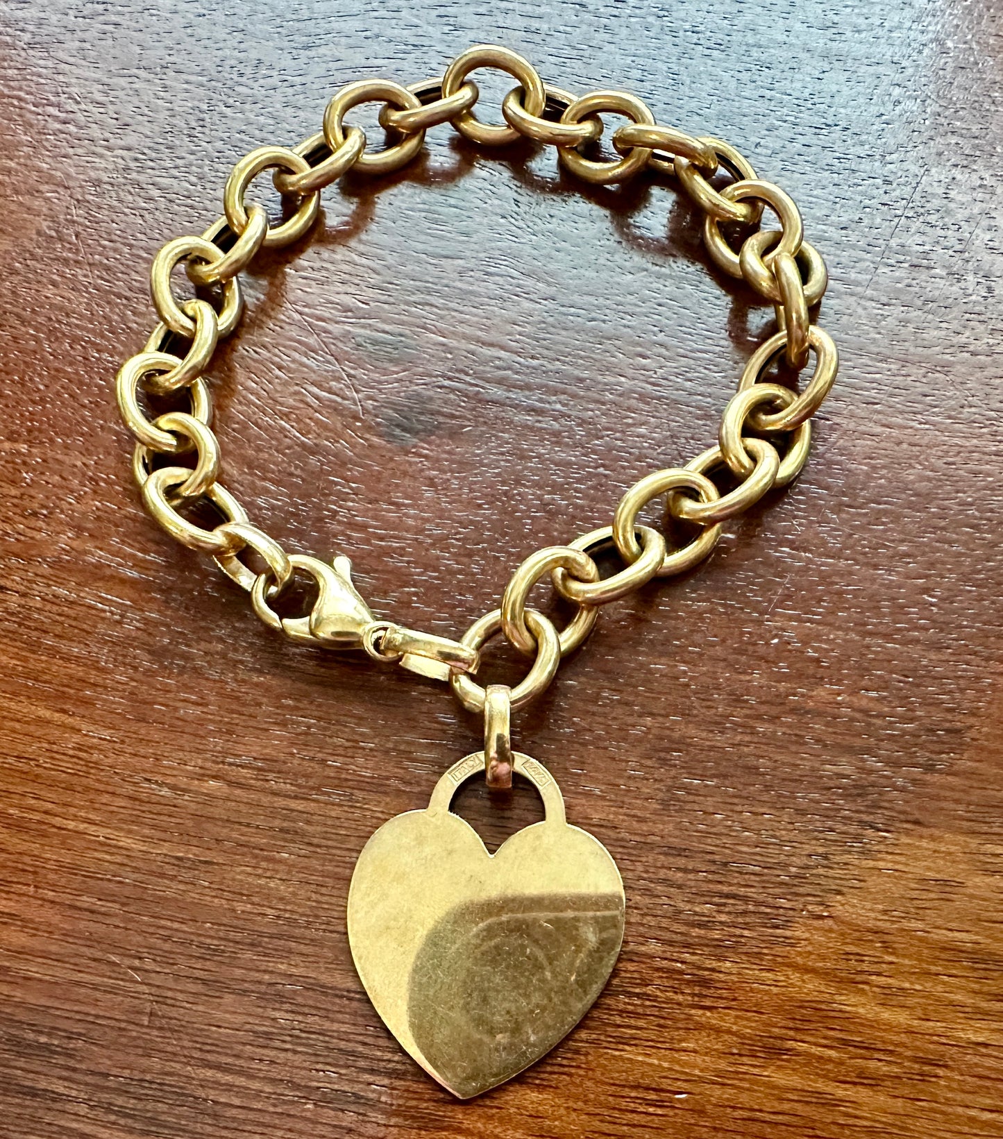 Vintage 14k Yellow Gold Chunky Chain Link Monogrammed Heart Charm Bracelet