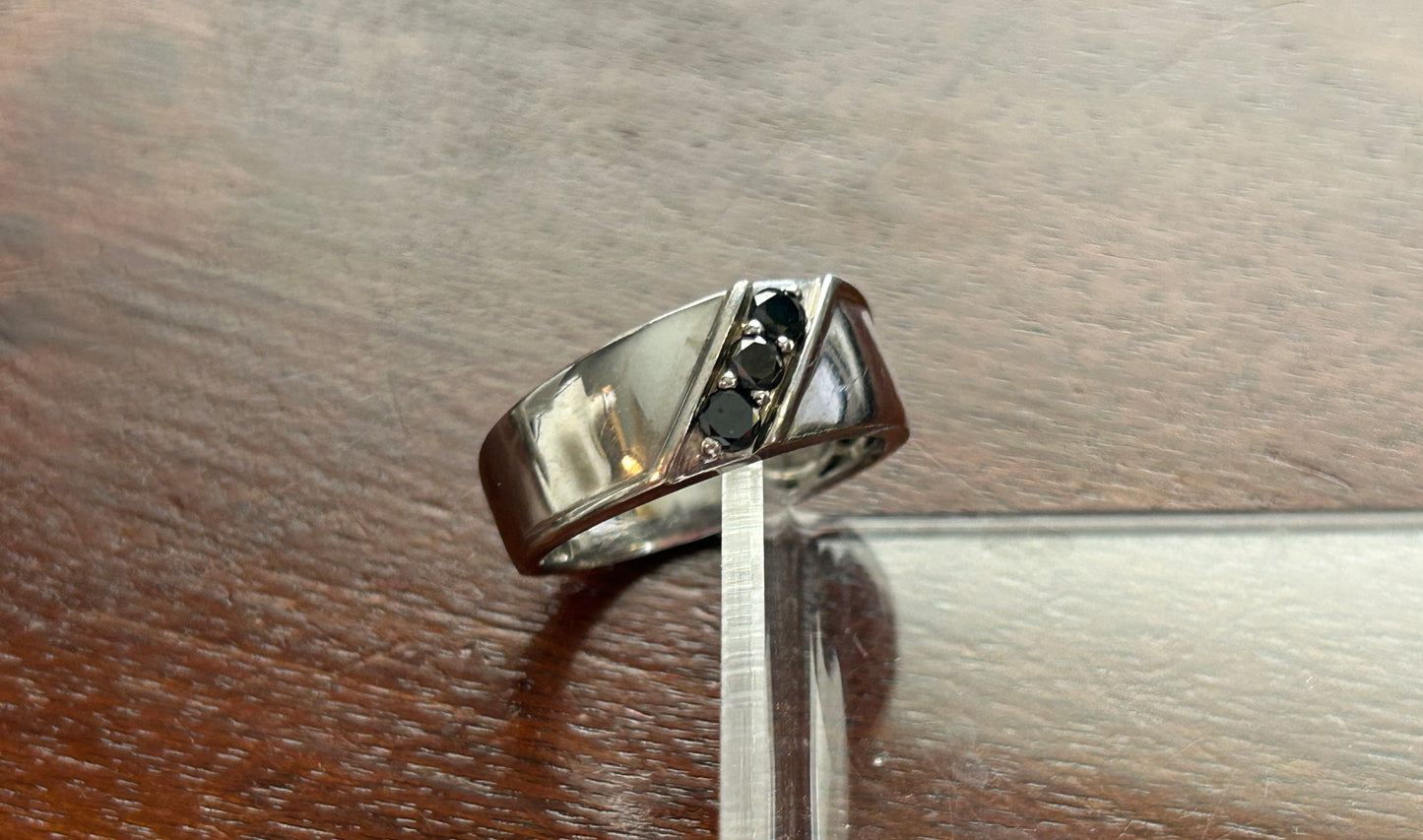 Mens 14k White Gold .3ctw Black Diamond Band Ring Sz 8.25