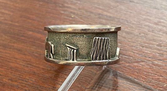 Navajo Sterling Silver 925 Storyteller Village Wide Band Ring Sz 8.25