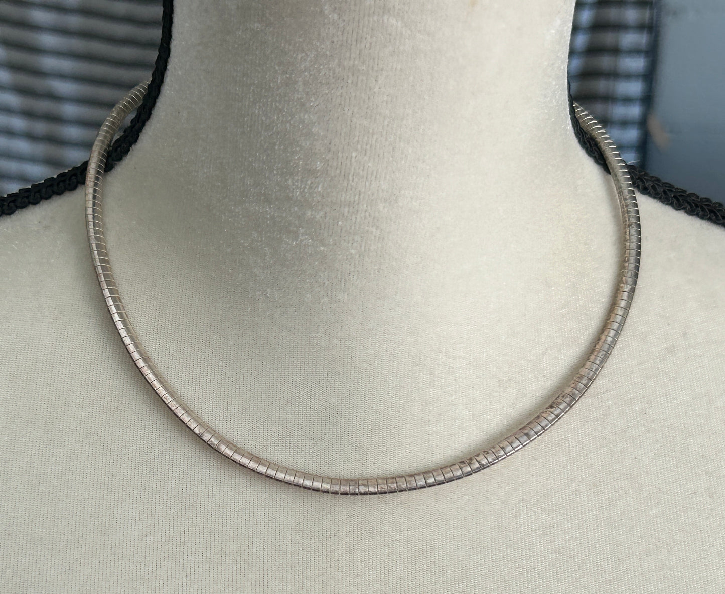 Sterling Silver 925 Thin Omega Chain Collar 18.5" Necklace