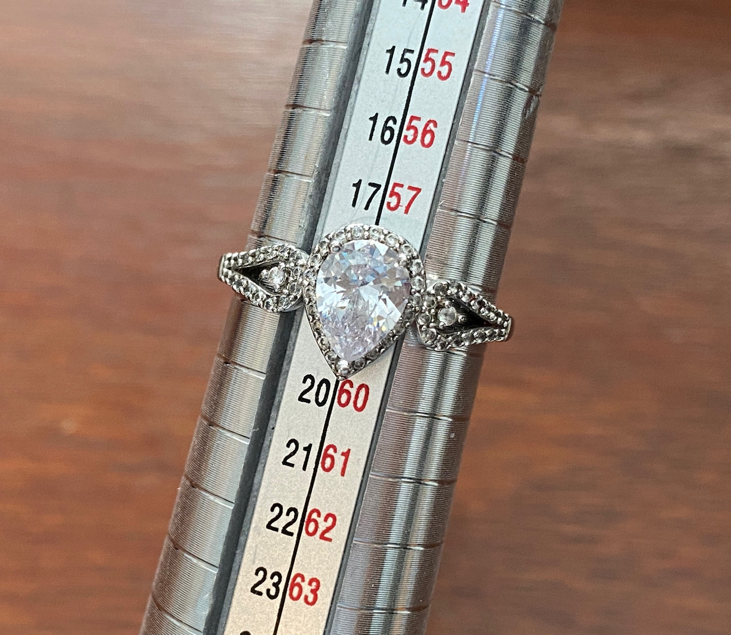 Sterling Silver 925 Pear Shaped CZ Engagement Ring Sz 8.75