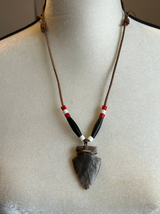 Vintage Leather Cord Arrowhead Bead Pendant Necklace Adjustable