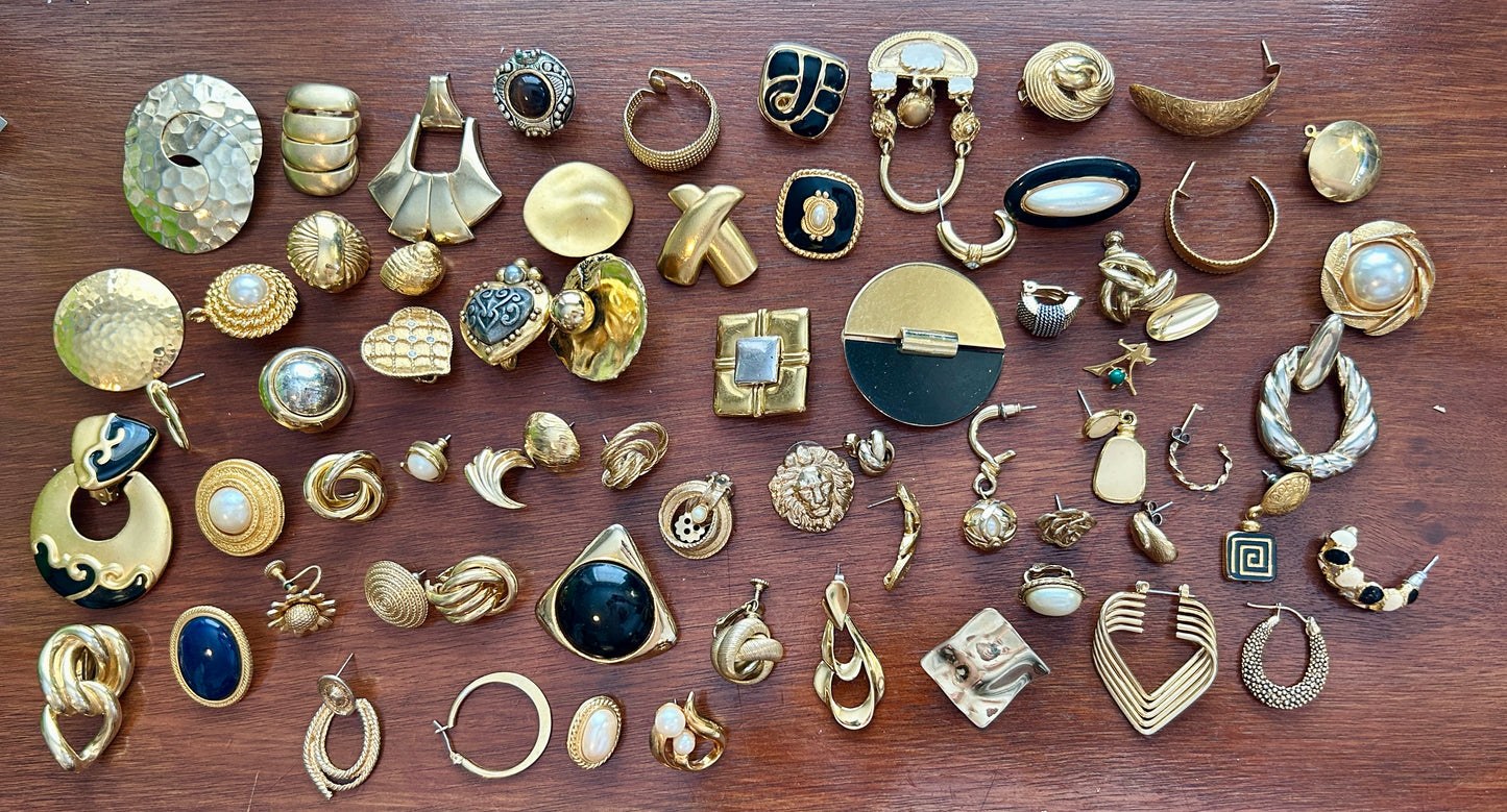 Vintage 80's Mogul Gold Black SINGLE Earring Earrings Lot Cabochon Doorknocker