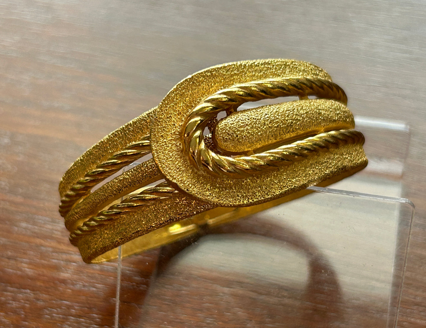 Vintage Crown Trifari Textured Brushed Gold Tone Clamper Bracelet