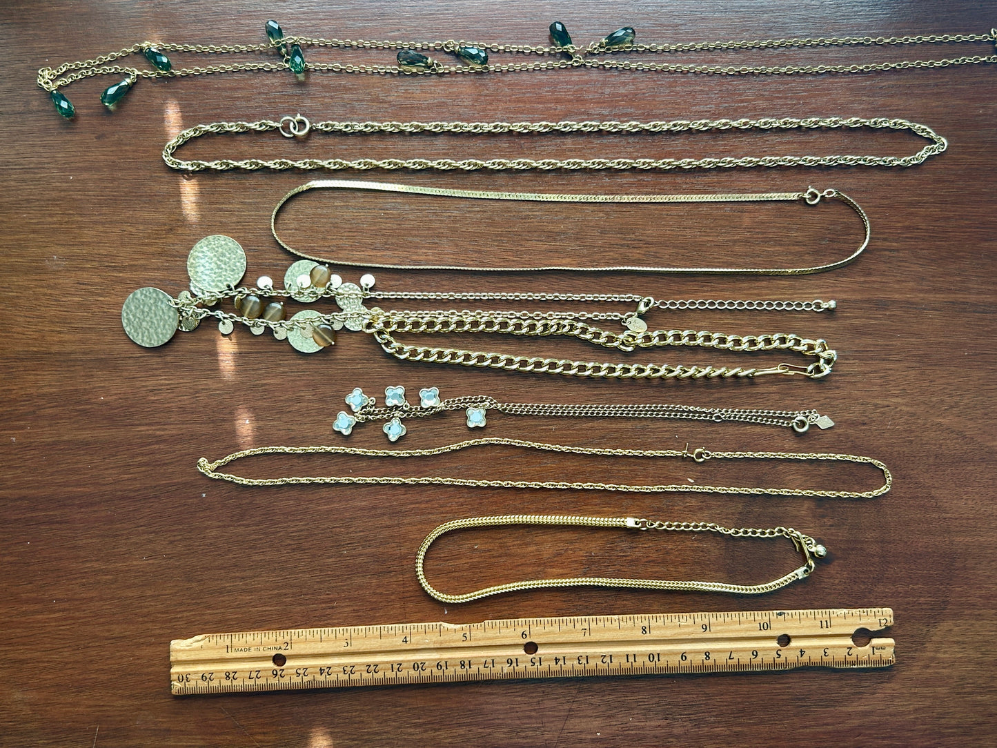 Vintage to Now Gold Tone Chain Necklace Lot Some Signed Rhinestone Beads