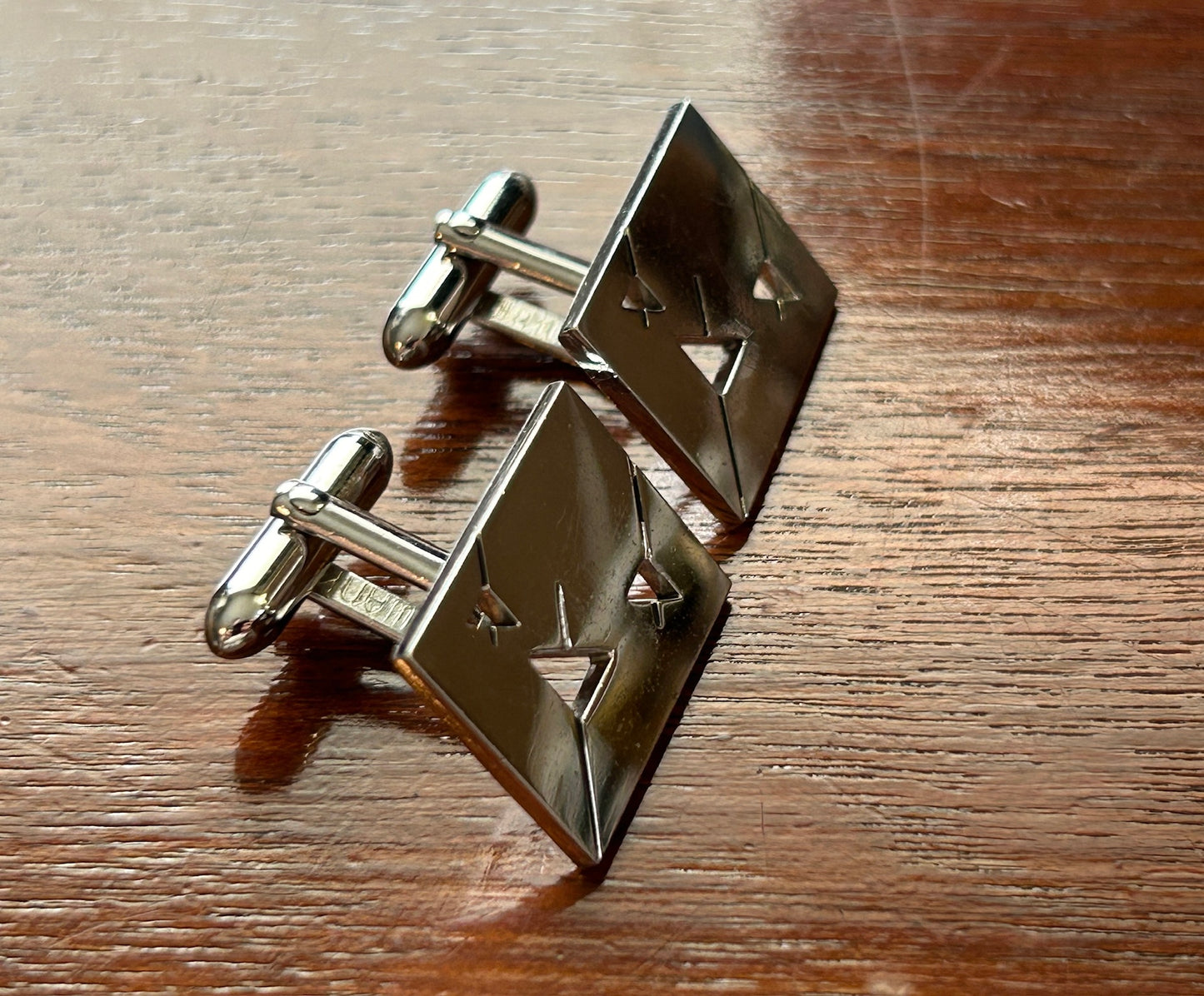 Vintage MCM Signed Swank Silver Tone Martini Cut Out Cufflinks Cuff Links