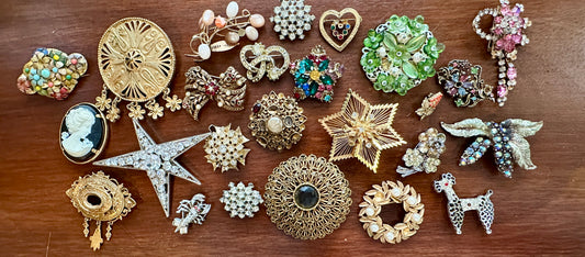 Vintage Brooch Harvest Craft Repair Lot Rhinestones Beads Florenza Art Napier