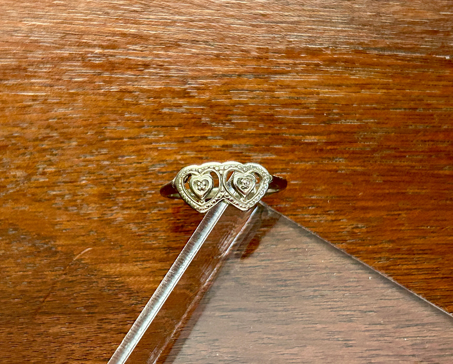 10k White Gold Diamond Accent Double Heart Ring Sz 6