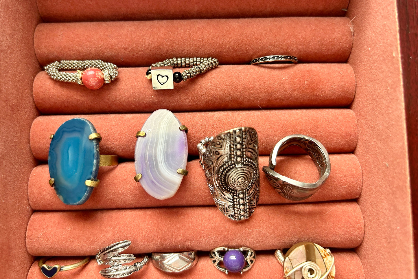 Lot of Cocktail Fashion Rings Faux Agate Silver Gold Tone Bands Rhinestones More