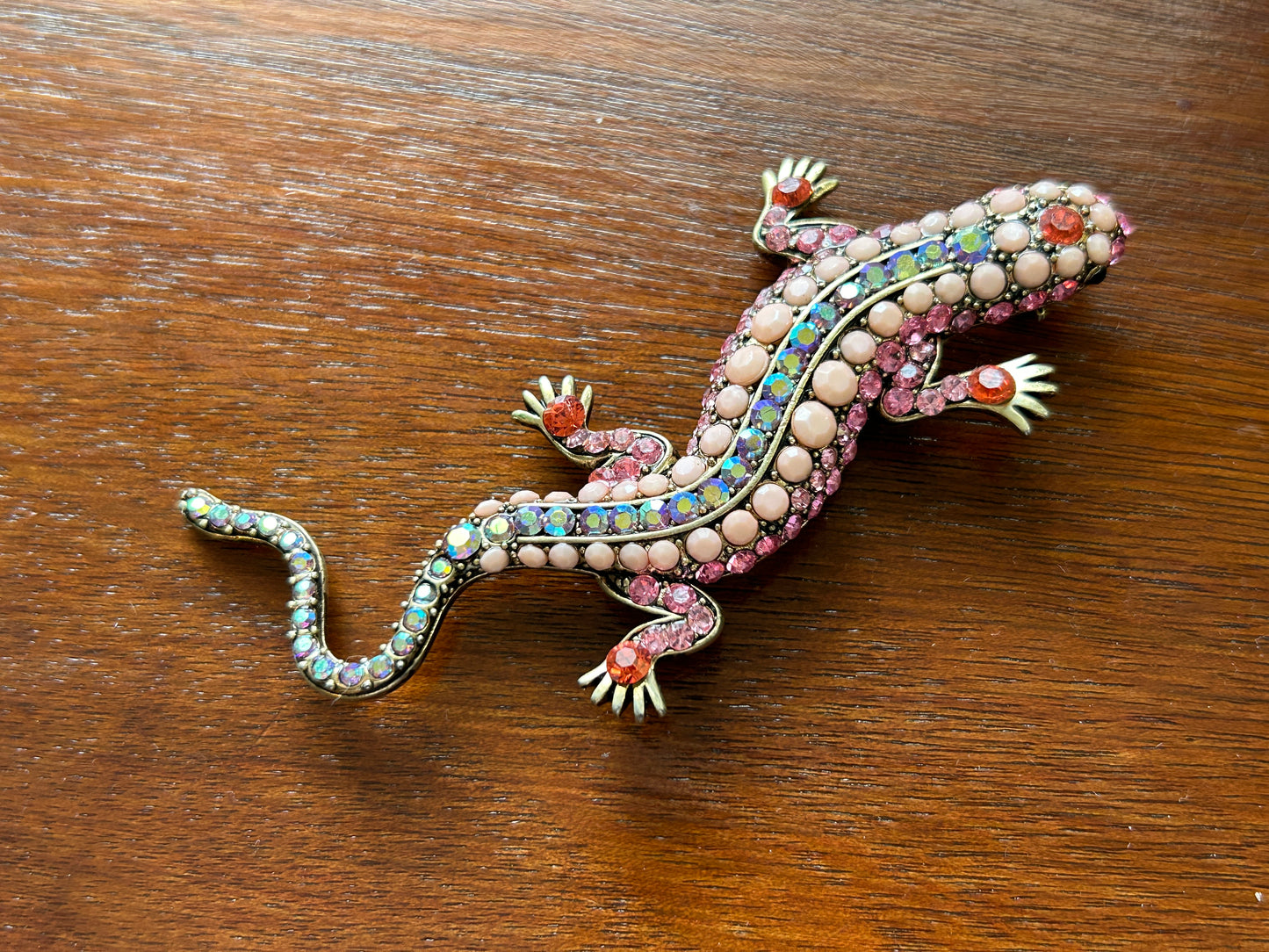 Large Rhinestone Multicolor Lizard Brooch Pin