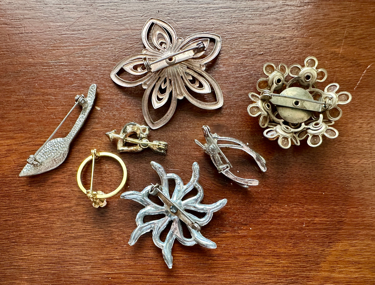 Vintage Brooch Pin Lot Silver Gold Tone Bead Rhinestone Flower Wishbone More