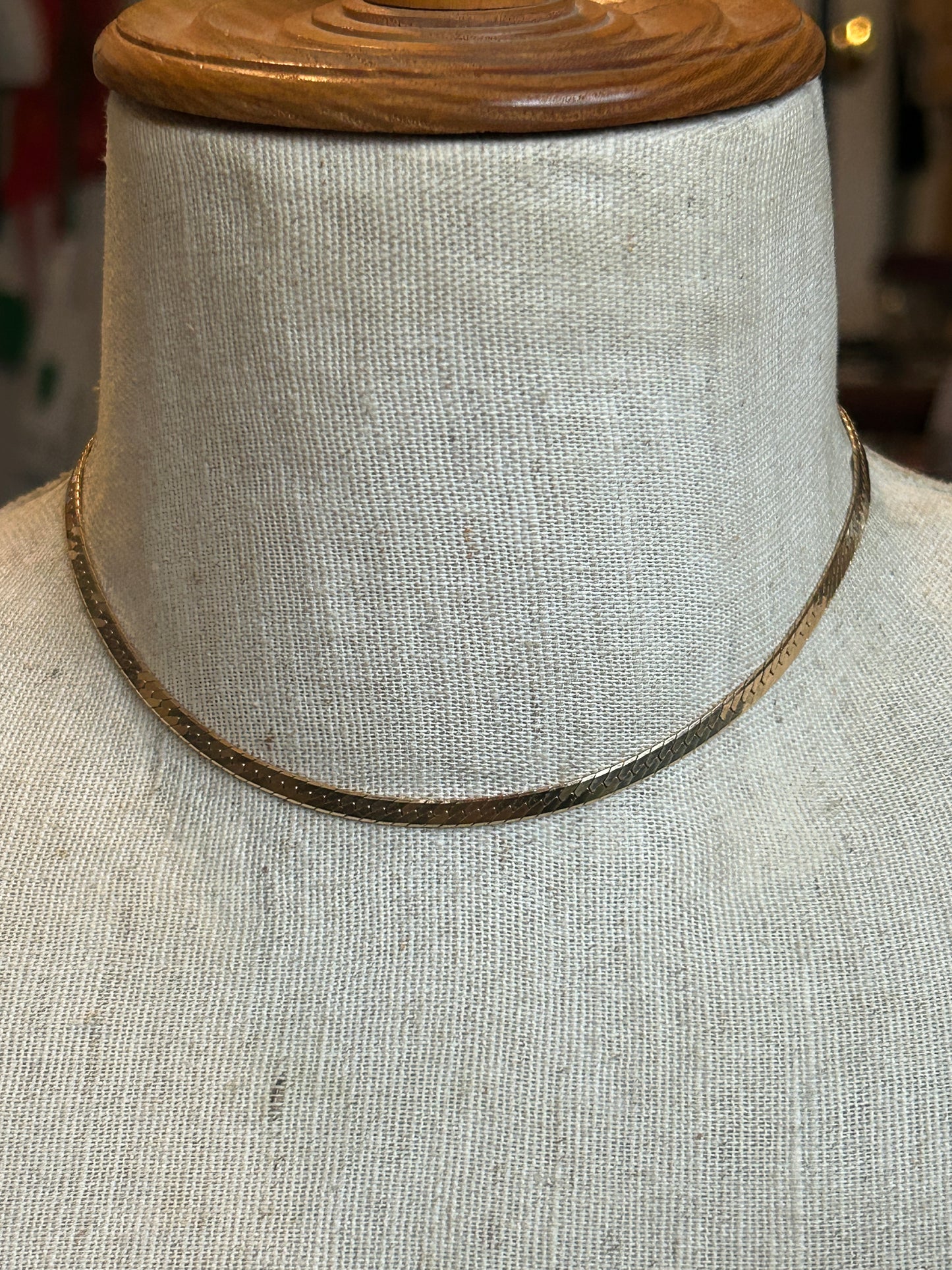 14k Yellow Gold Herringbone Chain Choker Collar Necklace 14.5" x 4mm Wide