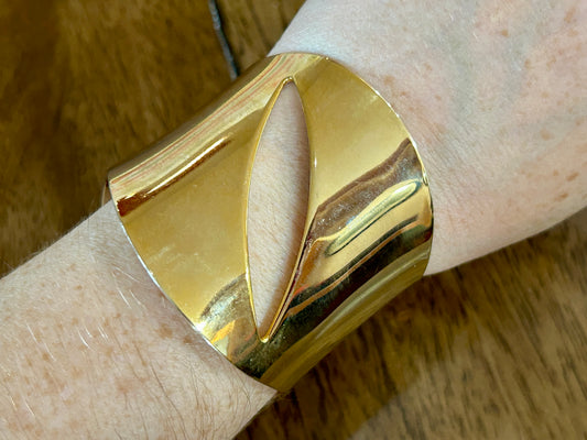 Vintage Gold Tone Wide Modern Cuff Bracelet