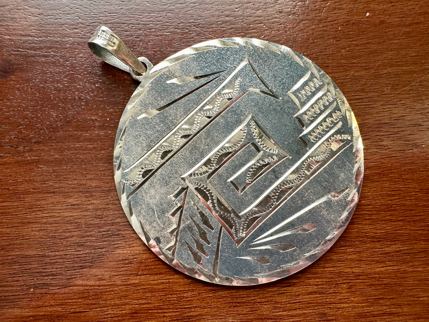 Large Reversible Vintage Sterling Silver 925 Mayan Calendar Pendant Necklace