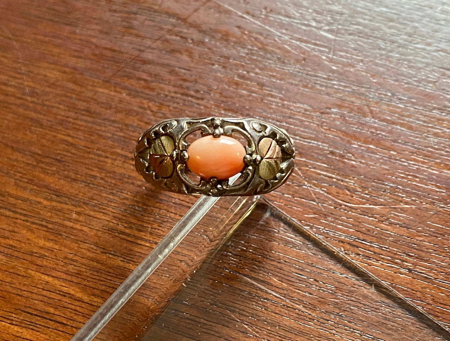 Black Hills Gold Sterling Silver 12k Gold Coral Ring Sz 8.75