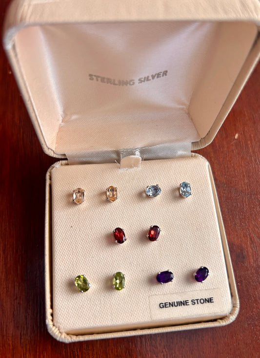 Sterling Silver 925 Genuine Gemstone Stud Pierced Earring Lot Amethyst Peridot