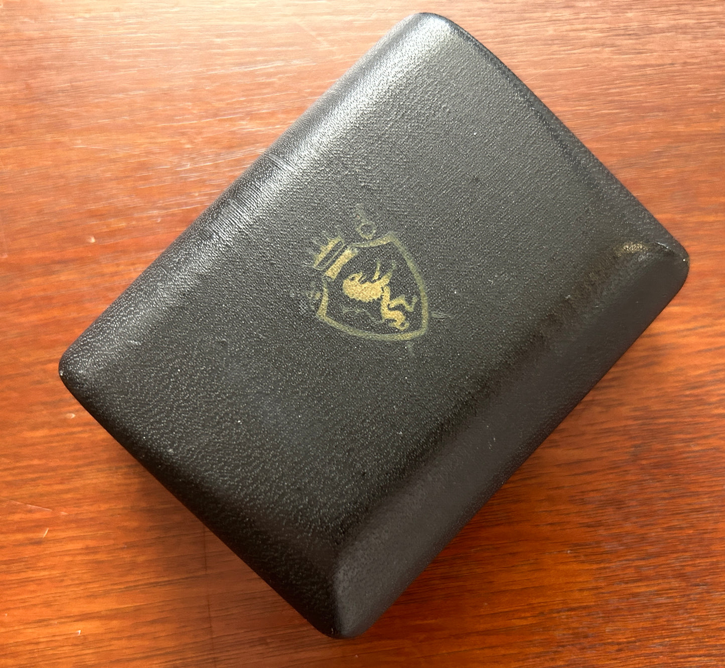 Vintage MCM Swank Black Faux Leather Lion Crest Cufflink Box