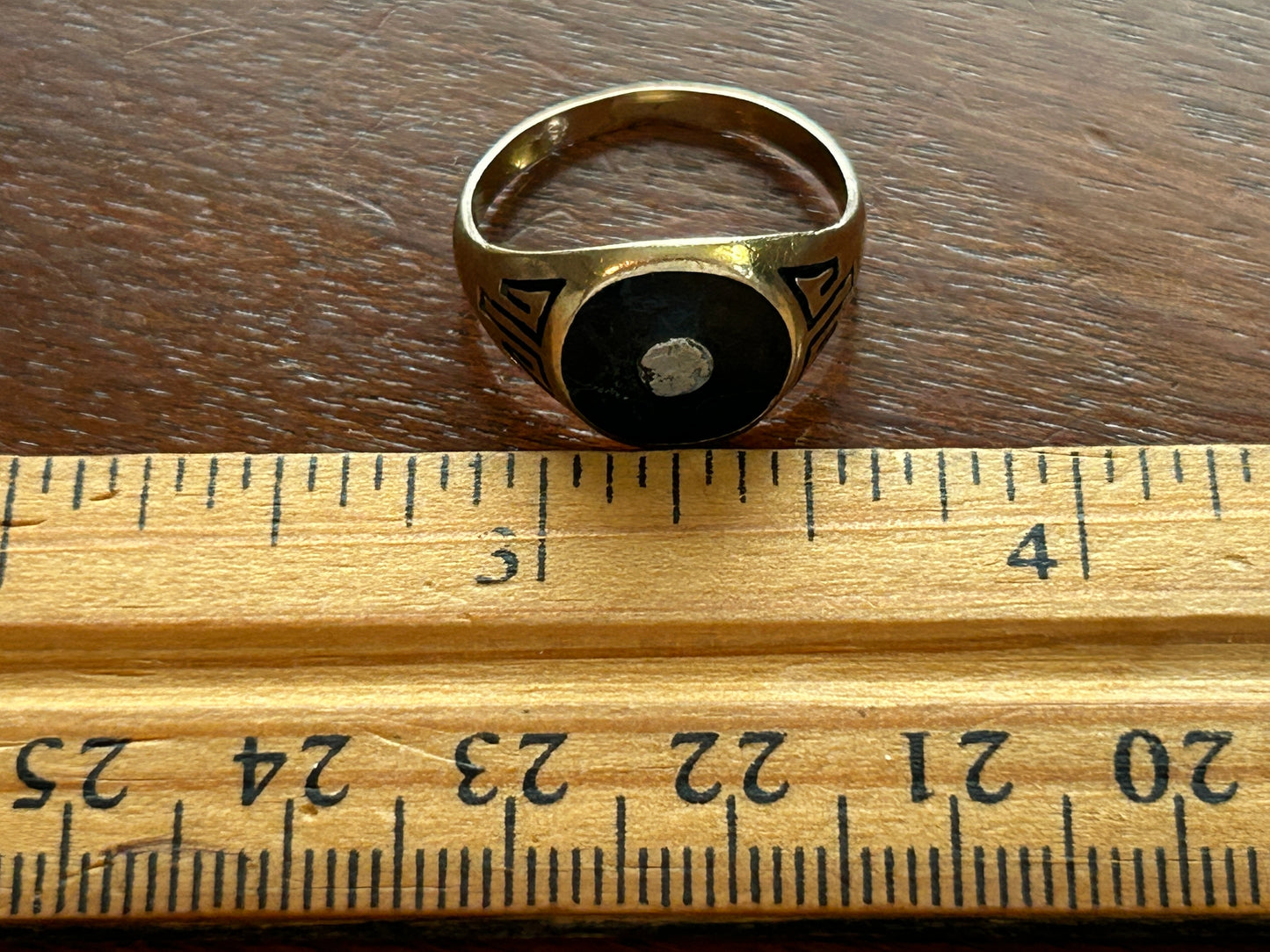 Vintage Mens 10k Yellow Gold Signed Ring Onyx Enamel Sz 8.25