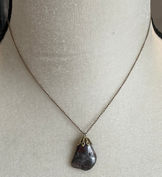 Vintage 1/20 12k Gold Plate Chain Necklace With Dark Stone Pendant