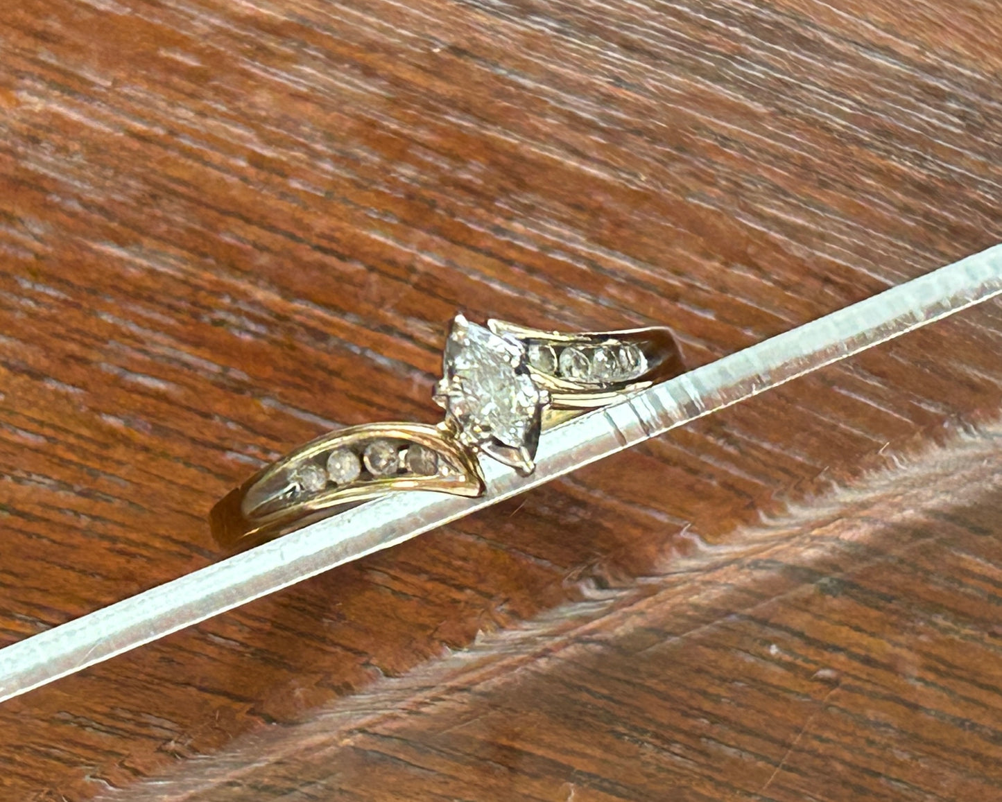 10k Yellow Gold Marquise Channel Set Diamond Engagement Ring Sz 7