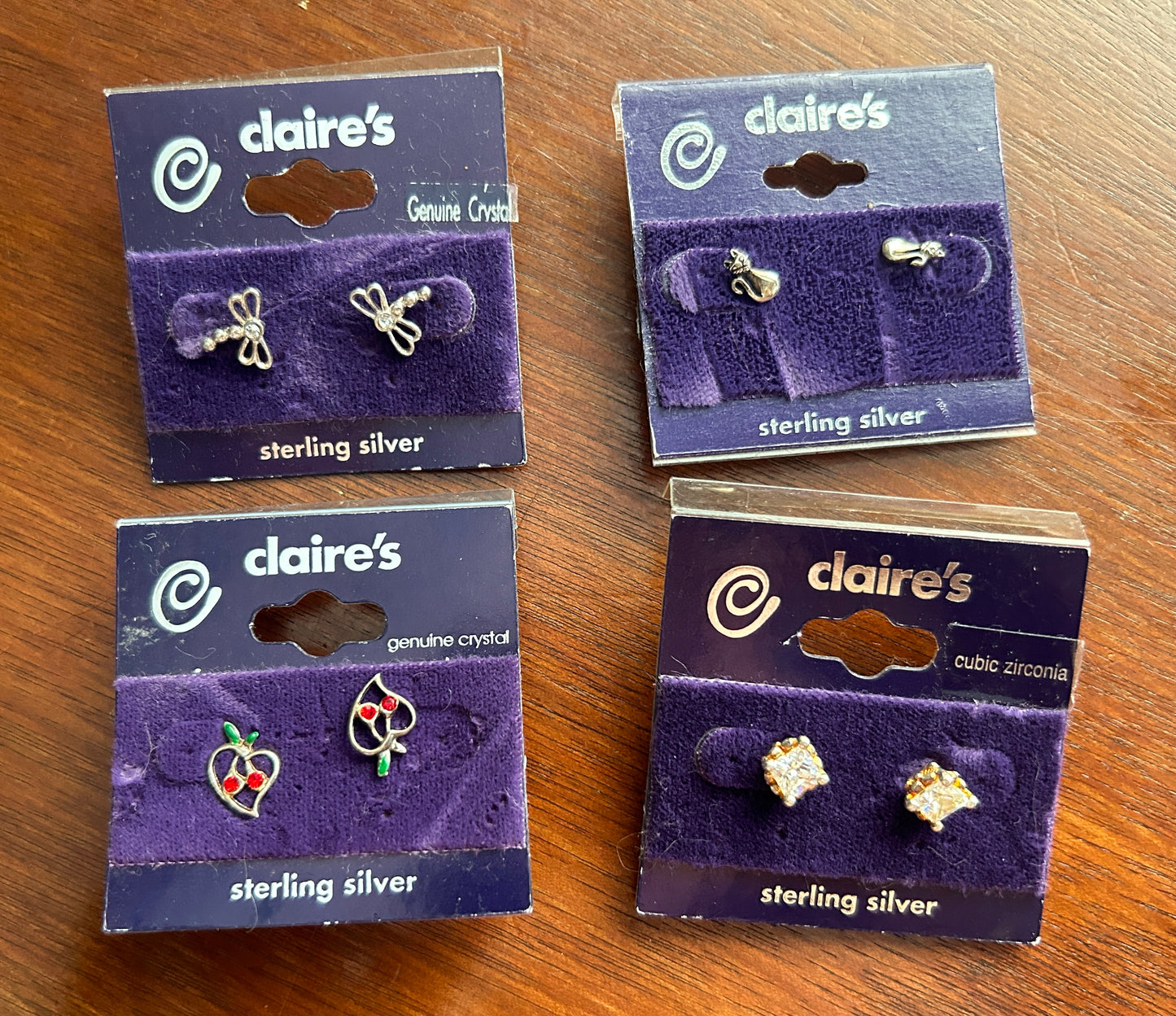 Lot of 4 Sterling Silver 925 Claires Stud Pierced Earrings CZ Butterfly Cat More