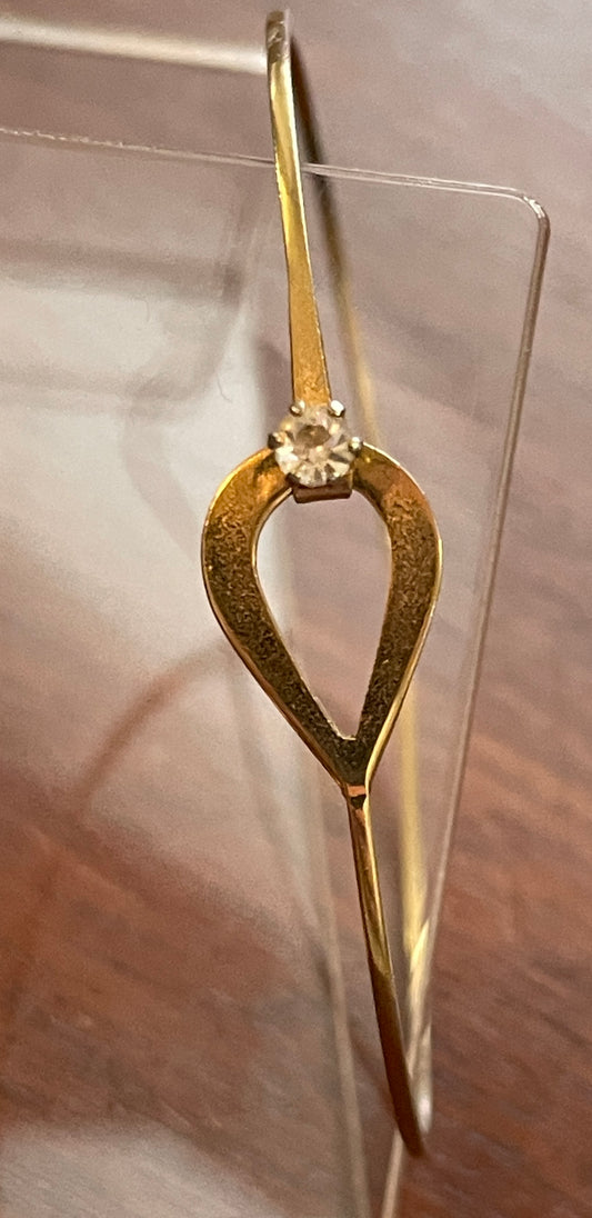 Vintage Avon Rhinestone Solitaire Gold Tone Bangle Bracelet Signed