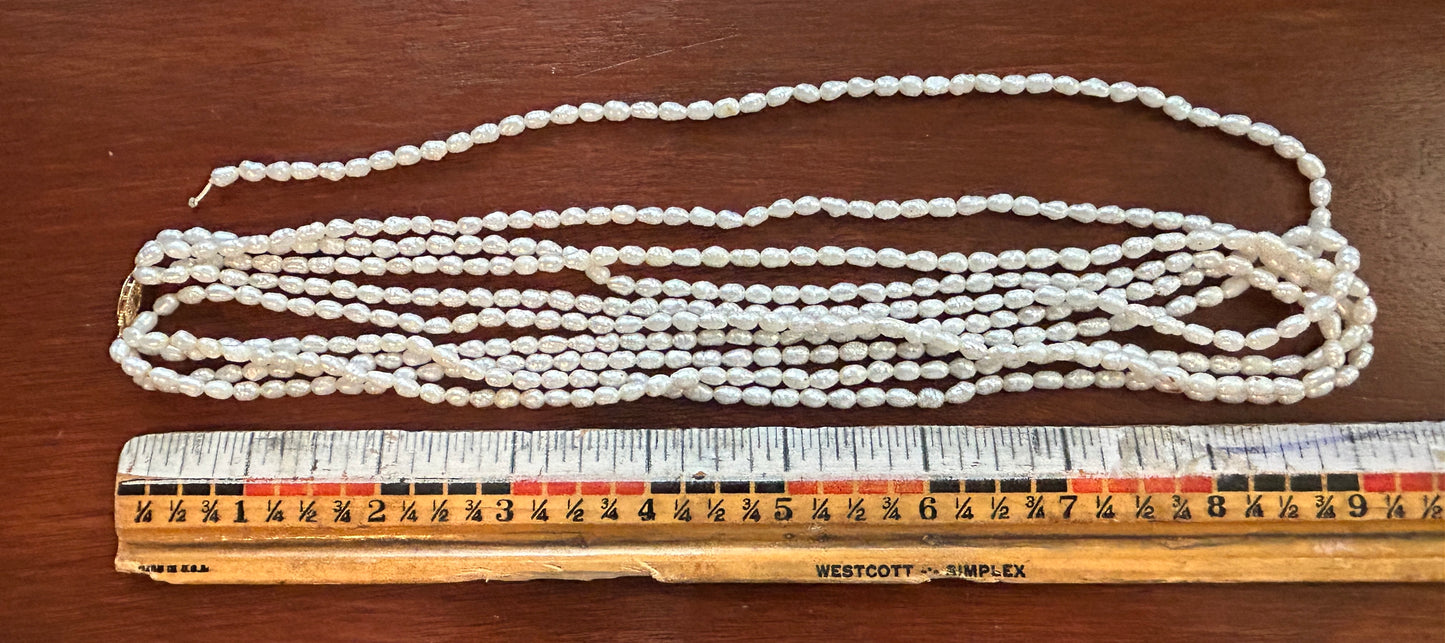 14k Yellow Gold Seed Pearl Multistrand Necklace DAMAGED