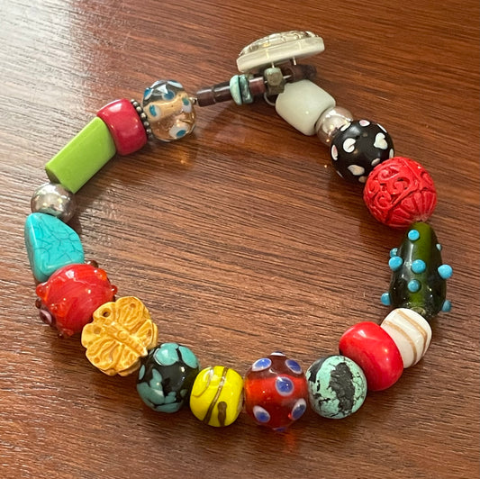 Art Glass Bead Button Multicolor Bracelet