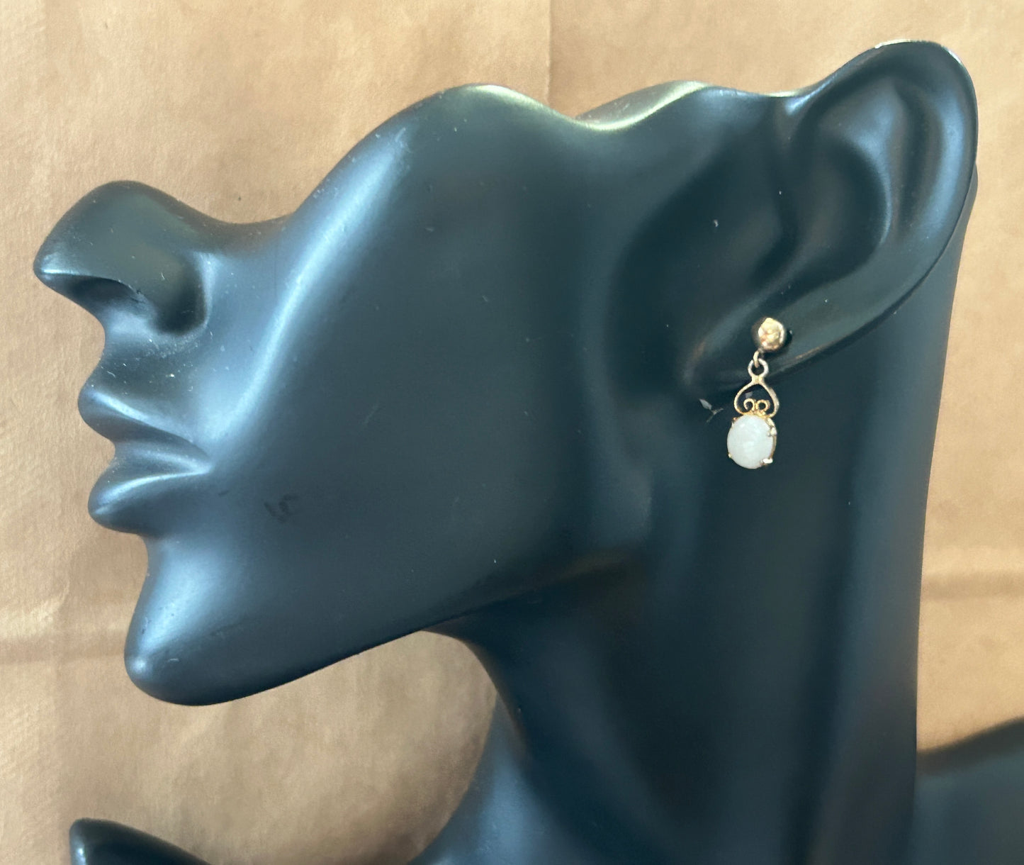 Vintage 12k Yellow Gold Faux Opal Drop Dangly Pierced SINGLE Earring