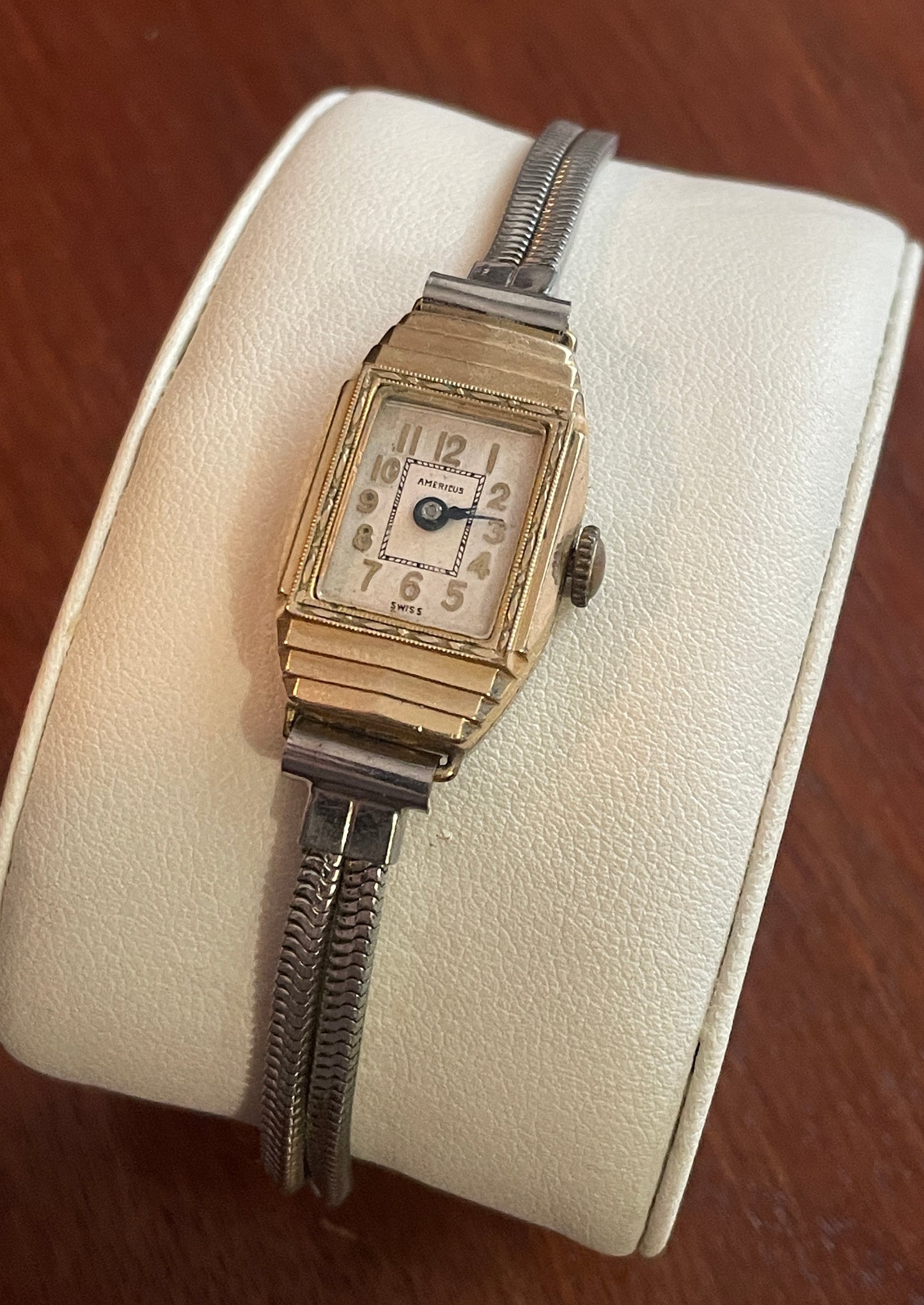 Vintage Two Tone Art Deco Americus Wristwatch Marked Hong Kong