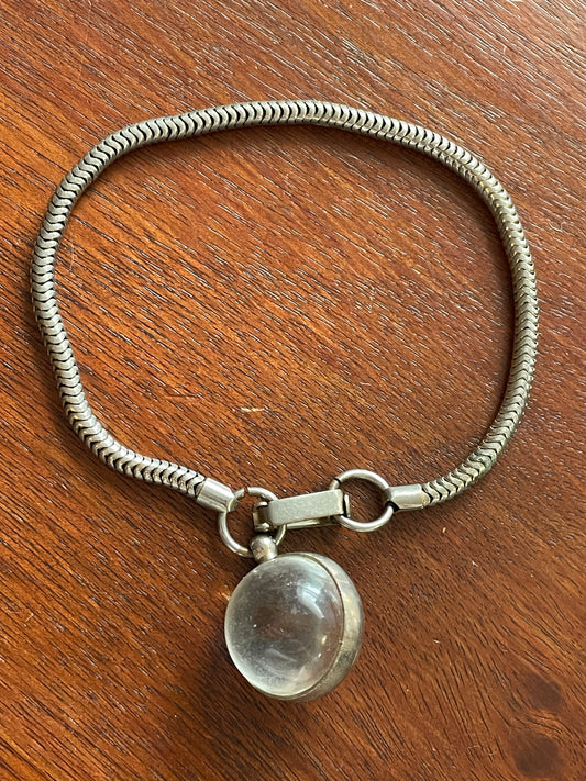 Vintage Silver Tone Bubble Charm Snake Chain Bracelet