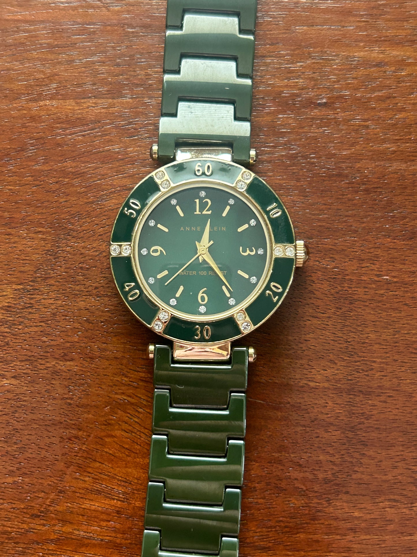 Vintage Womens Anne Klein Gold Tone Green Quartz Wristwatch Working