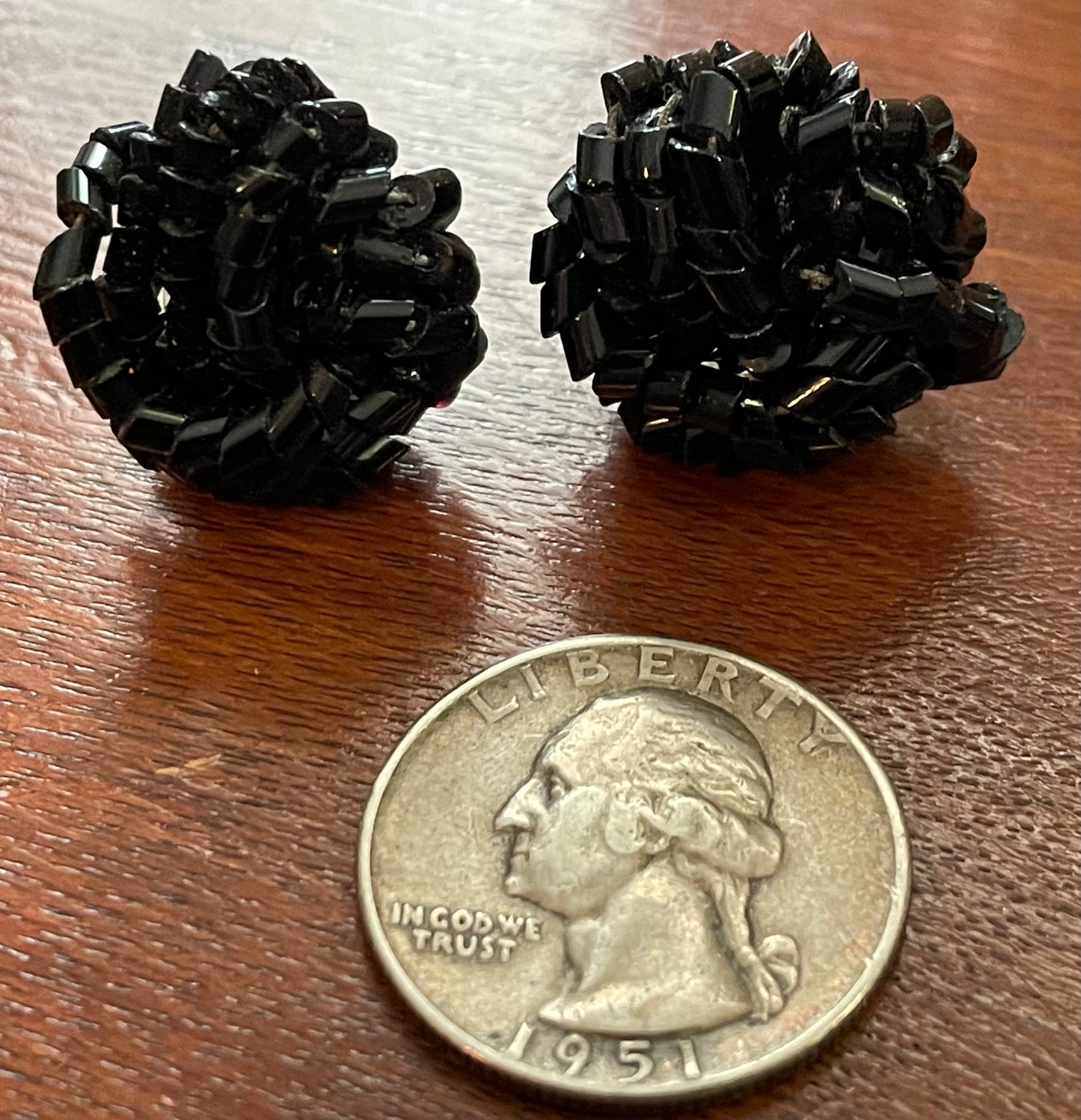 Vintage Black Bead Cluster Pierced Earrings