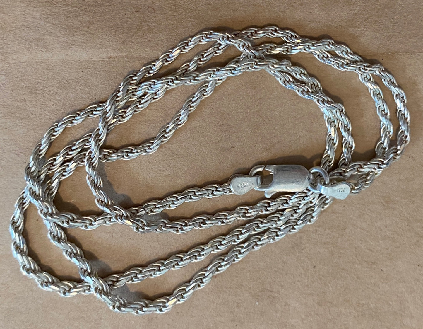 Sterling Silver 925 Twist Chain Necklace 24" Long x 2mm Wide