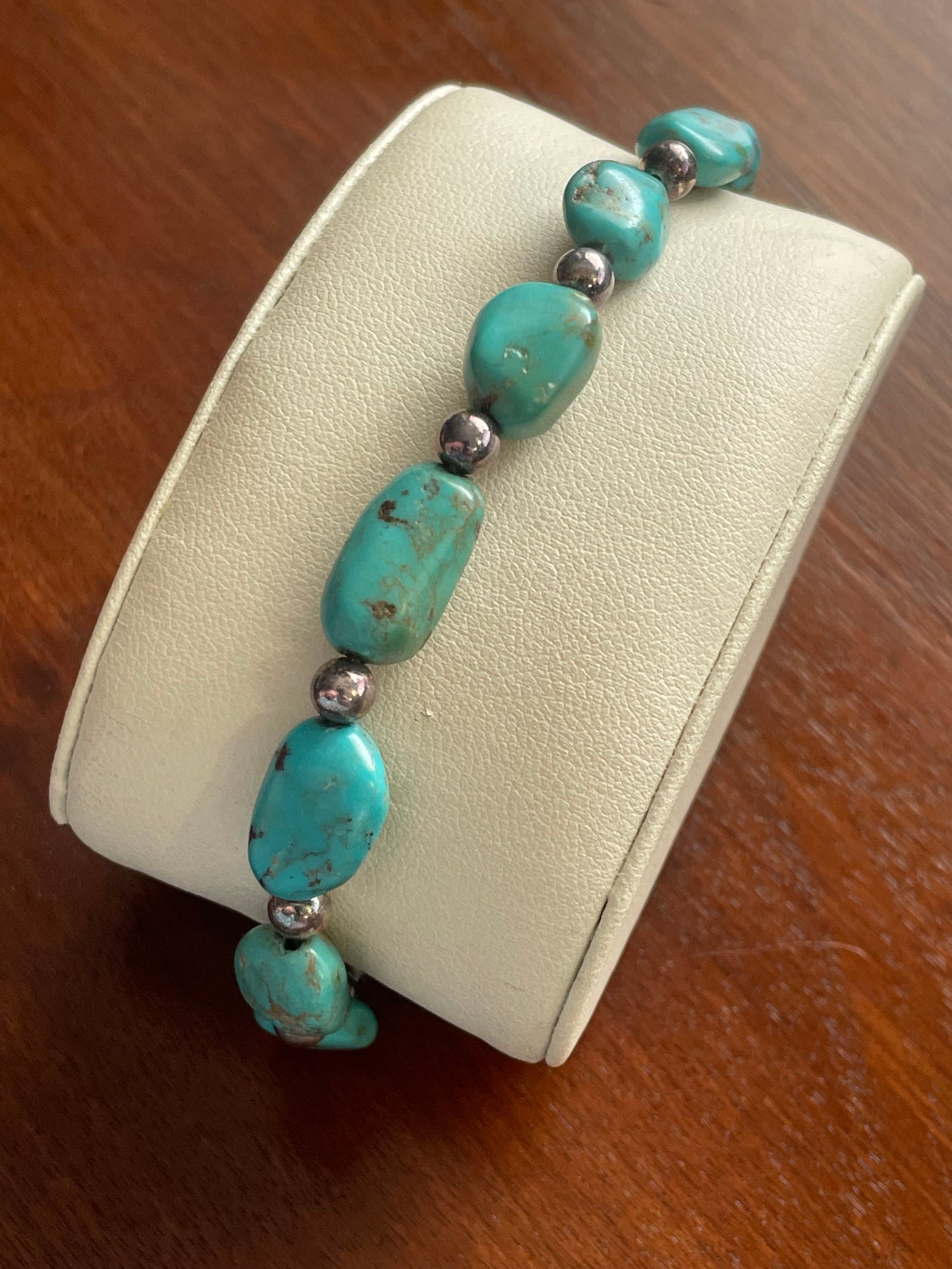 Vintage Turquoise Nugget Beads & Sterling Silver Southwest Bracelet