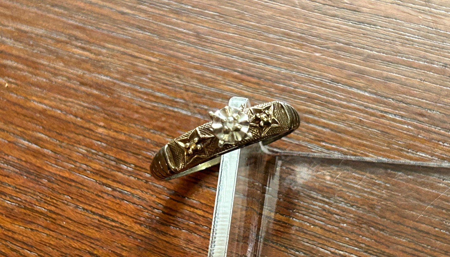 Vintage 10k Yellow Gold Sterling Silver 925 Diamond Engagement Ring