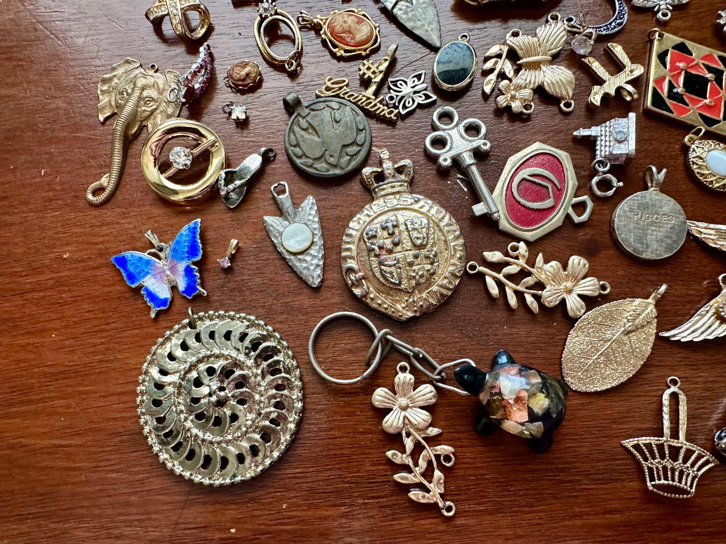 Vintage Pendant Charm Lot Heraldry Key Turtle Enamel Gold Silver Cloissone More