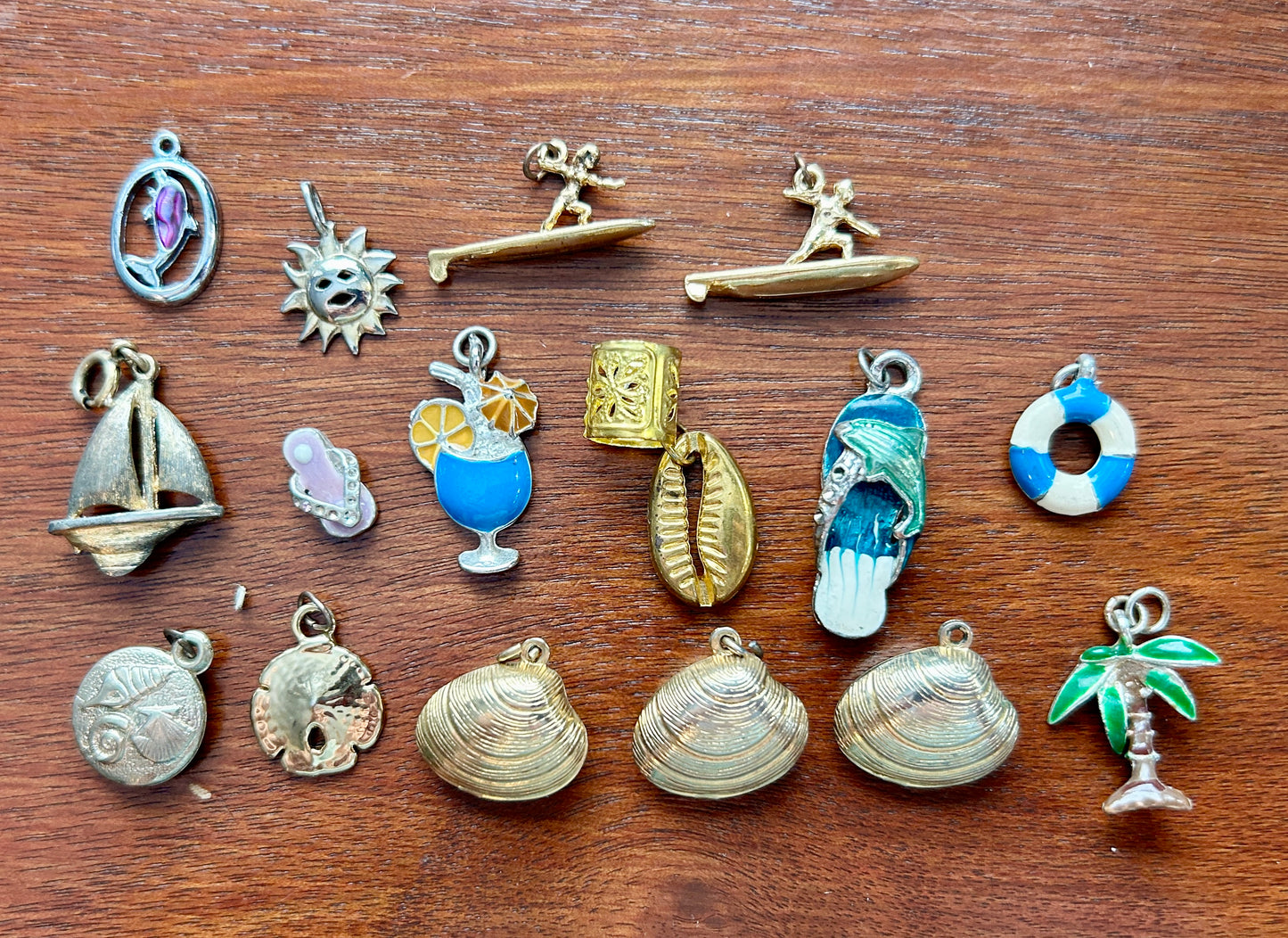 Vintage to Now Ocean Summer Beach Theme Charms Pendants Sailboat Surfing Sandals