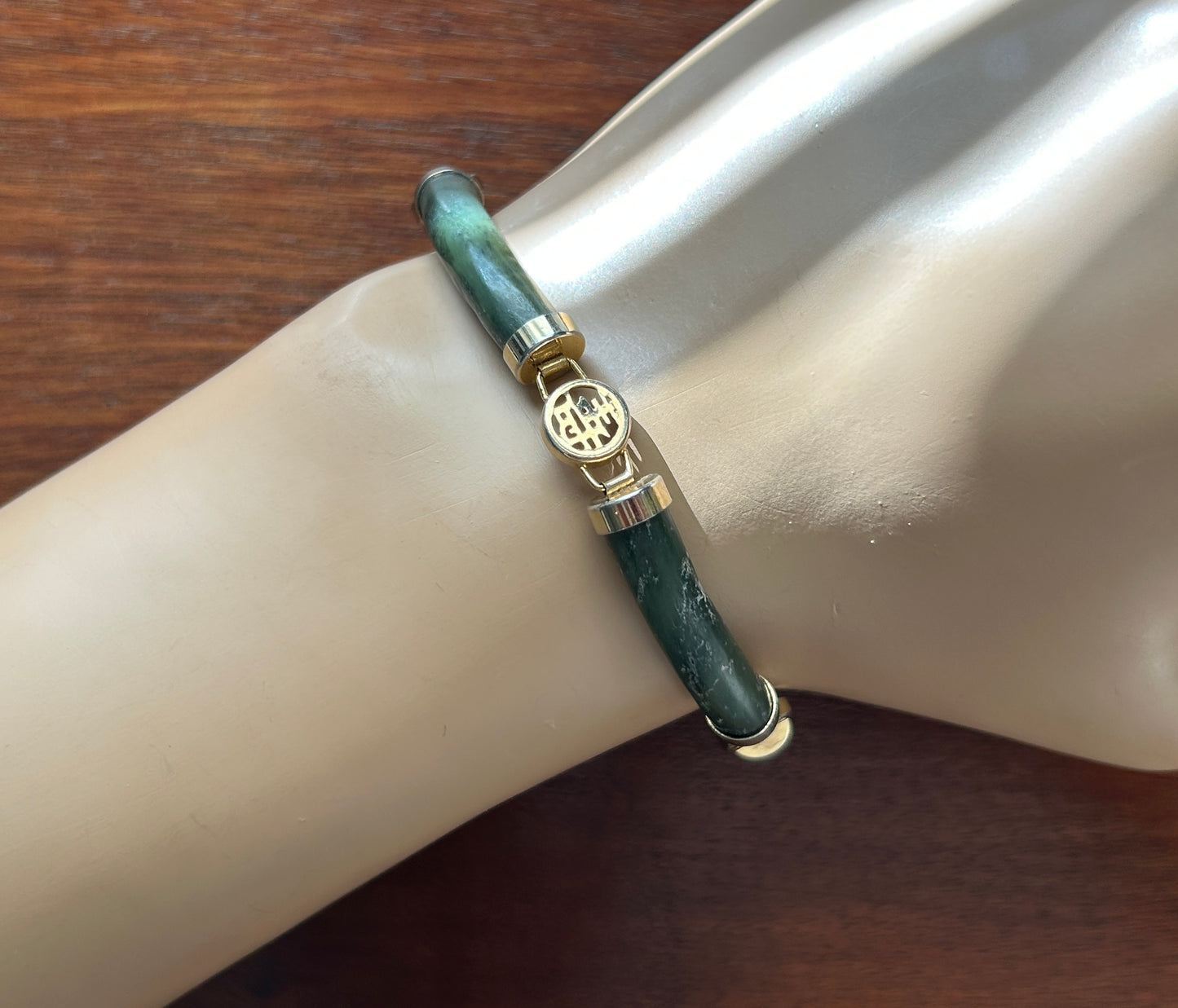 Vintage Gold Tone Faux Jade Bar Link Bracelet